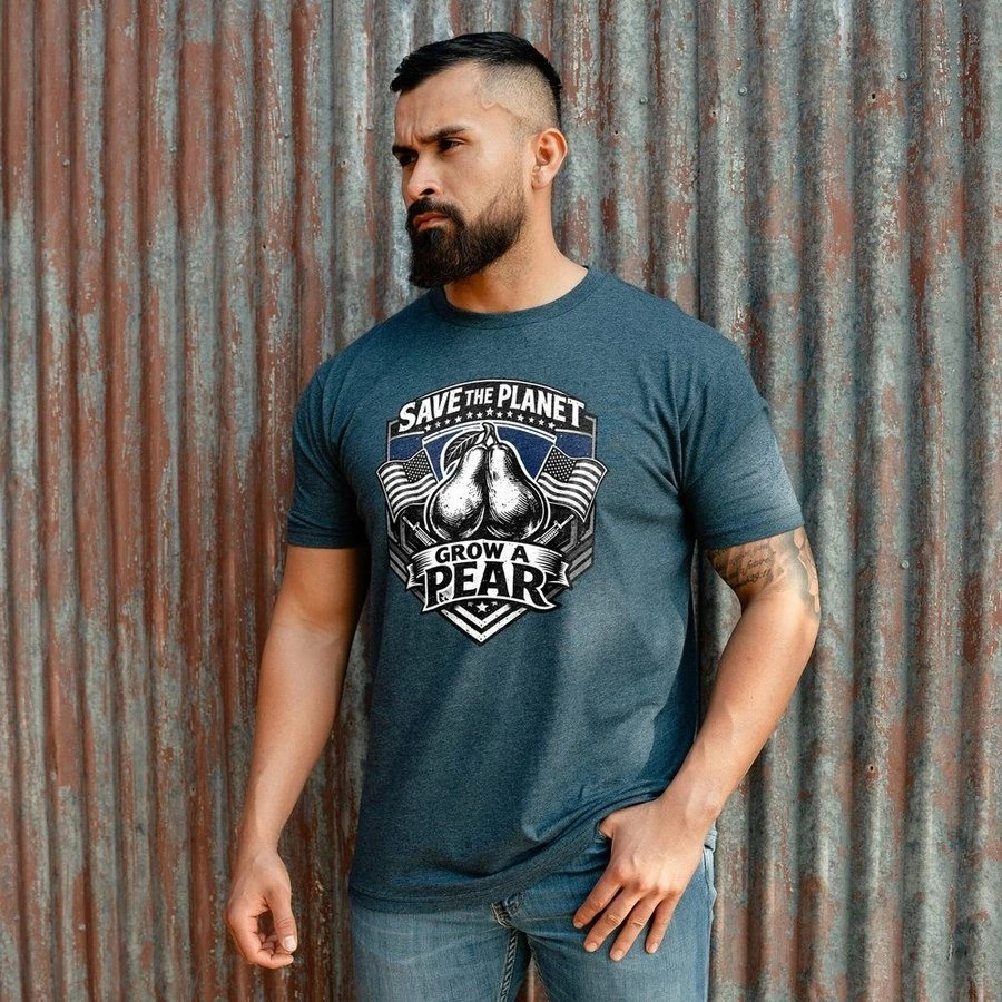 Grow A Pear T-Shirt - Dark Navy Cotton Graphic Printing High-end Luxury Unisex Style Both of Men and Women