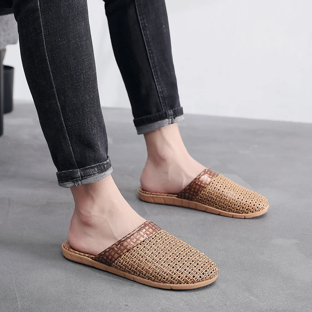 Linen slippers, summer flat bottomed men's indoor cool slippers