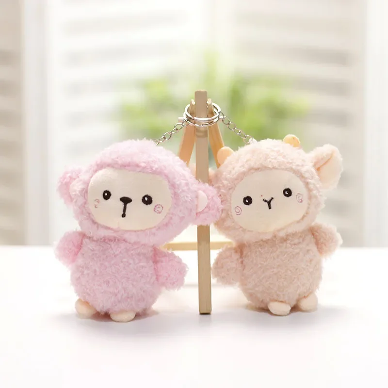 1pc Mini Cute Plush Lamb Doll Keychain Kawaii Small Sheep Solid Color Plush Pendant Mobile Phone Bag Buckle for Baby Gift