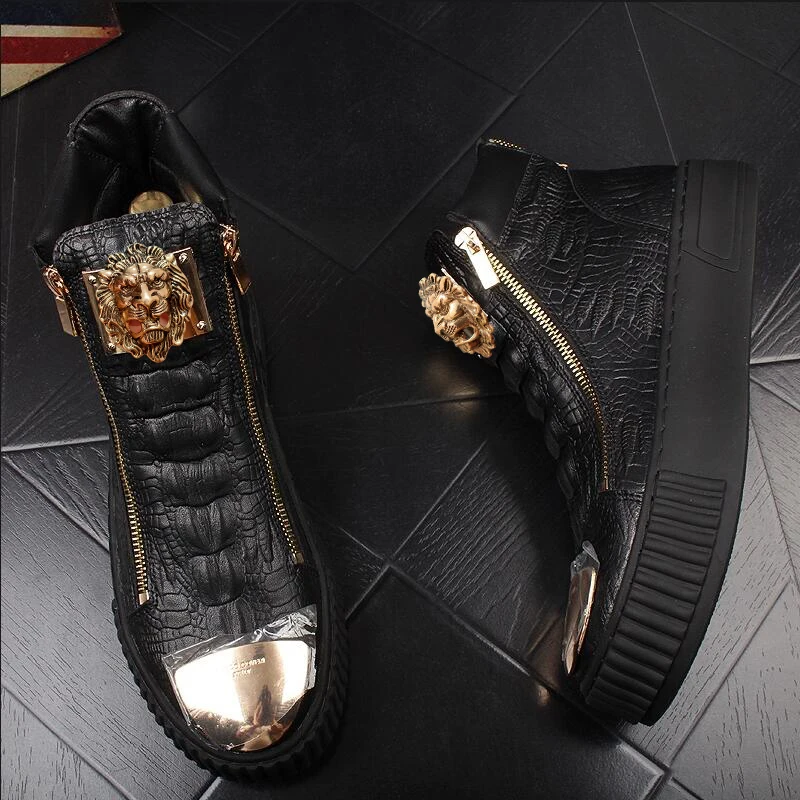 

White high-top men's thick-soled sports casual shoes, trendy genuine leather, heightening men's shoes A4