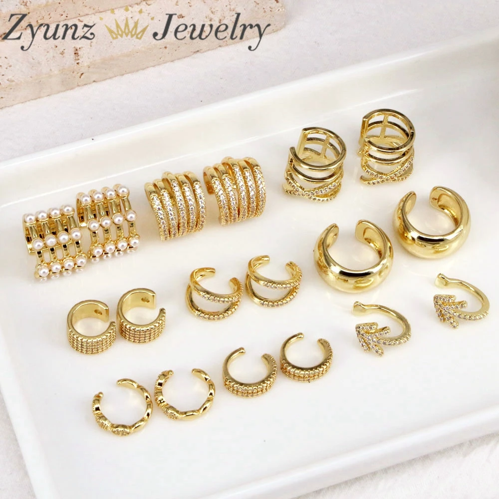 5Pairs, Vintage Zircon Gold Color Ear Cuff Non-Piercing Ear Clips Fake Cartilage Earrings Clip Earrings For Women Men Jewelry