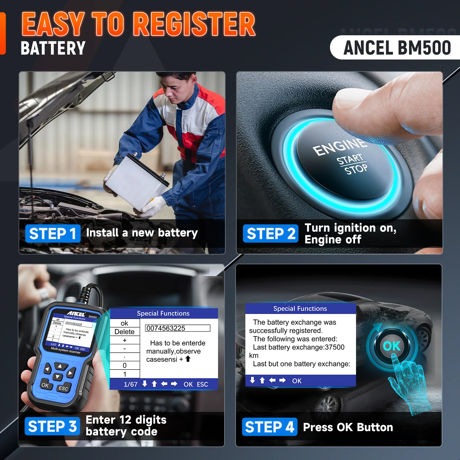 ANCEL BM500 Full System OBD2 Scanner for E93 E65 Airbag EPB SAS TPMS Reset OBD 2 Diagnostic Multi-language Car Diagnostic Tool