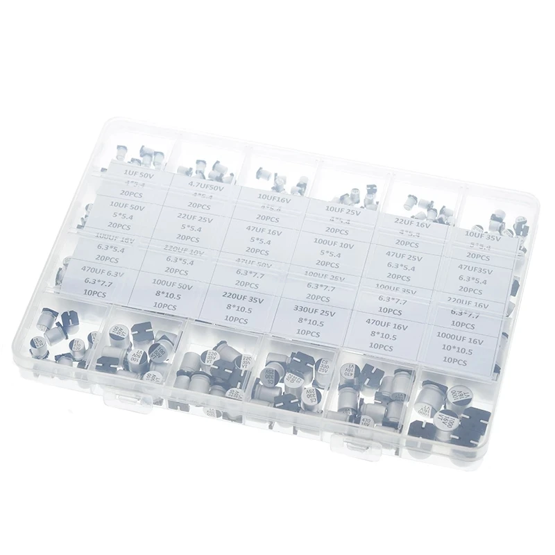 400PCS/Box SMD electrolytic capacitor sample kit 24Values 1uf - 1000uf 6.3V 10v 16V 25V 50v