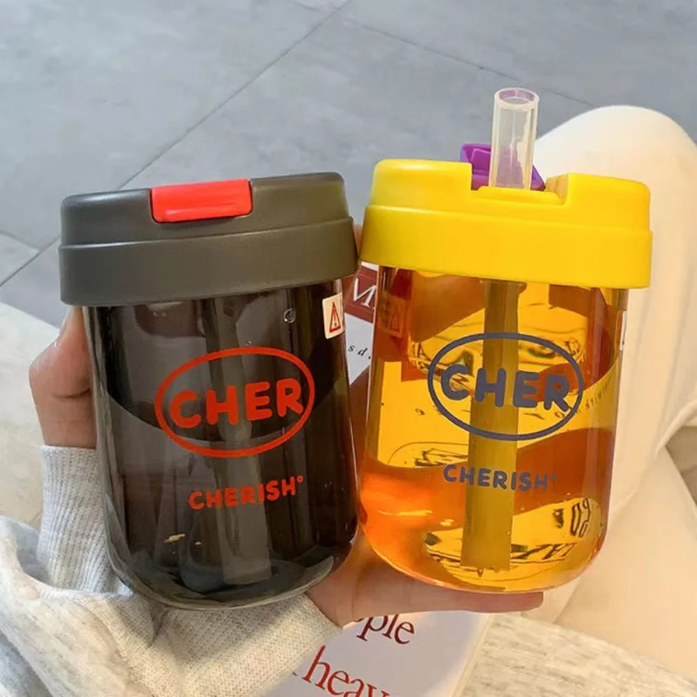 Portable Transparent Student Water Cup Plastic with Straw Sports Water Cup 300ML Large Capacity Drinking Cup Outdoor Sports
