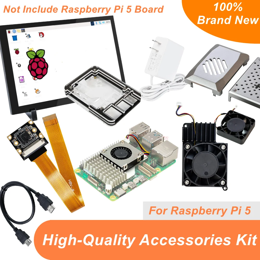 Raspberry Pi 5 액세서리 전체 키트, 최신 RPI5 케이스 냉각 선풍기 쿨러, 암 개발 보드 없음, 4GB 8GB