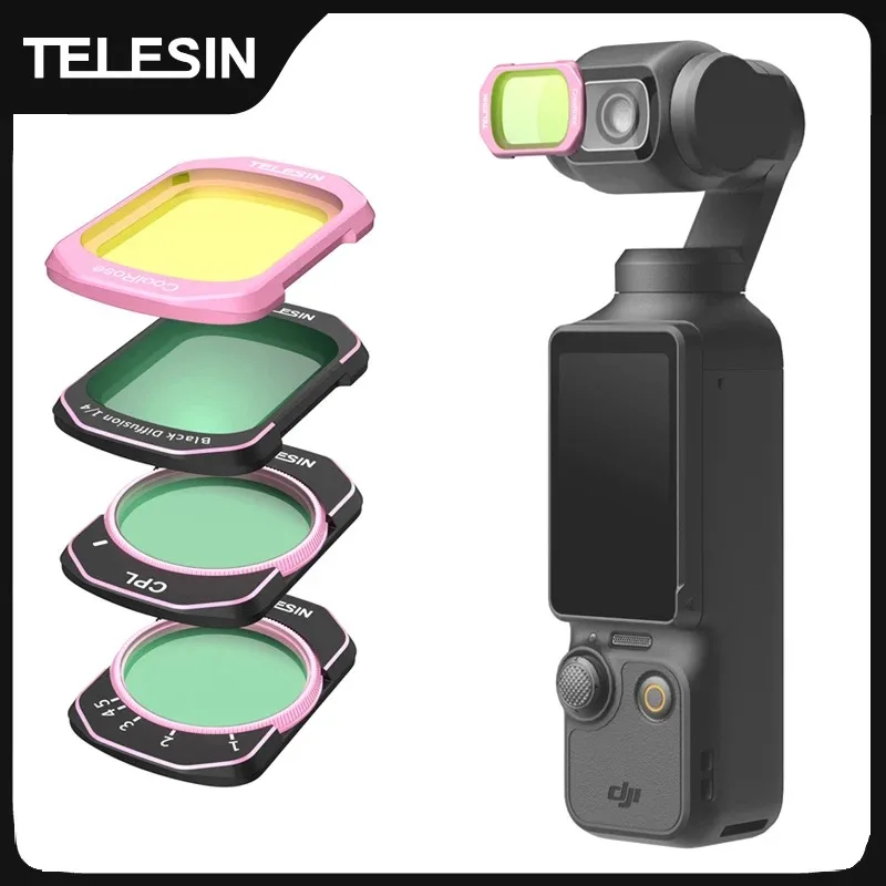 TELESIN Camera Filter Kit Set For DJI Pocket 4 3 CPL VND Black Diffusion 1/4 Cool ROSE Wide Angel HD Opitical Glass Lens Filter