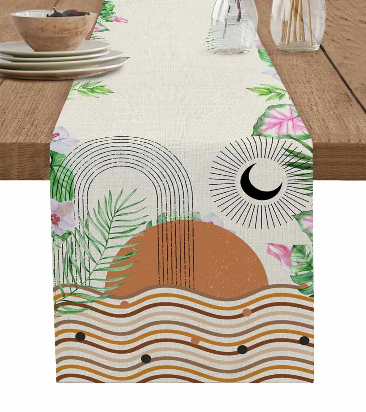 Bohemian Abstract Leaves Modern Linen Cotton Table Cloth Decoration For Home Wedding Christmas Party