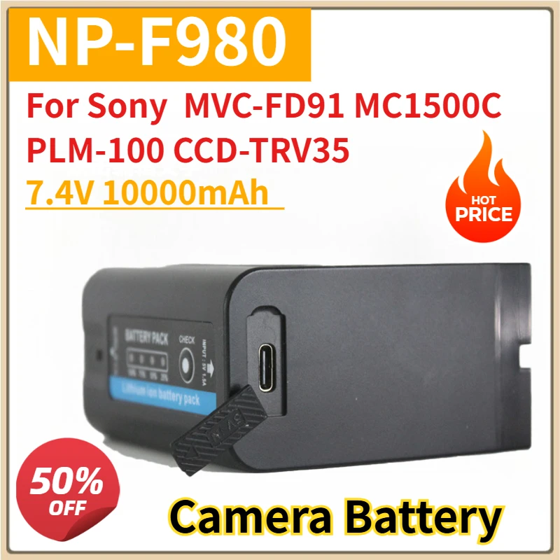 

New Replacement Camera Battery NP-F980 NP-F970 NP-F990 7.4V 10000mAh USB-C Port for Sony MVC-FD91 MC1500C PLM-100 CCD-TRV35