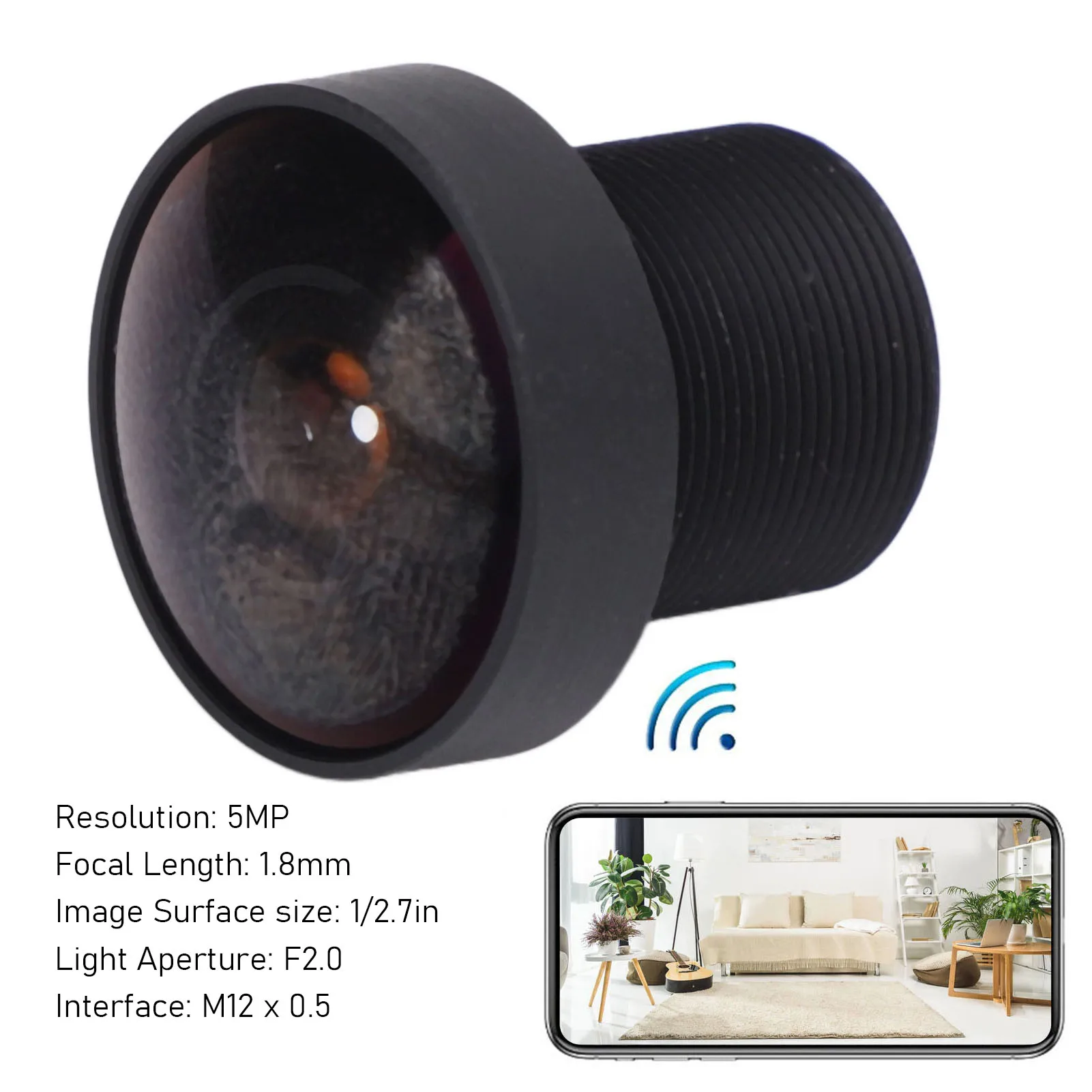 Fisheye Wide Angle Lens 5MP Single Board Fisheye Wide Angle Lens Clear Image Versatile  X 0.5 1.8mm Focal Length for Camera