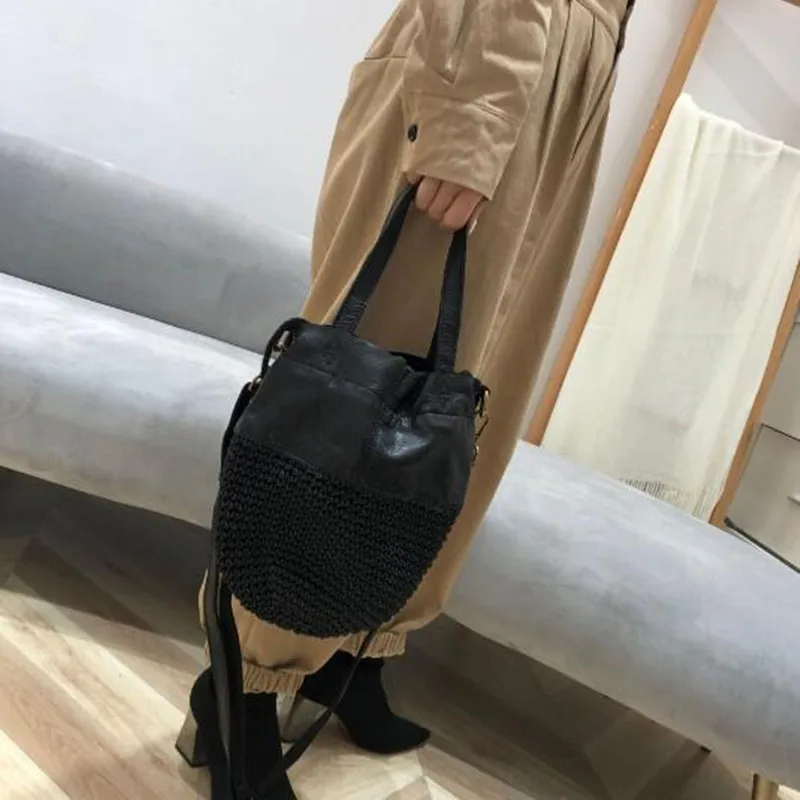 Summer new products genuine leather handmade head layer cowhide single shoulder crossbody bag women\'s portable wax rope braided