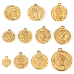 5pcs 316L Stainless Steel Coin Charms Findings Queen Angel Pendants for DIY Jewelry Necklace Making Supplies Accessories