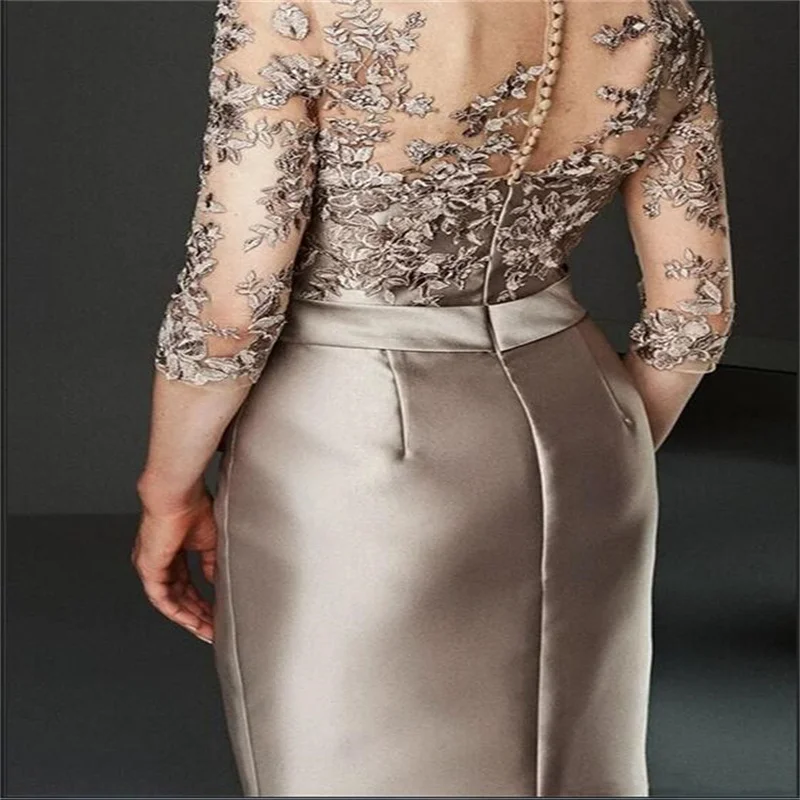 Mother of the Bride Summer Dresses Short Brown Mother Formal Wedding Guest Gown Knee Length Three Quarter Sleeves Evening Dress