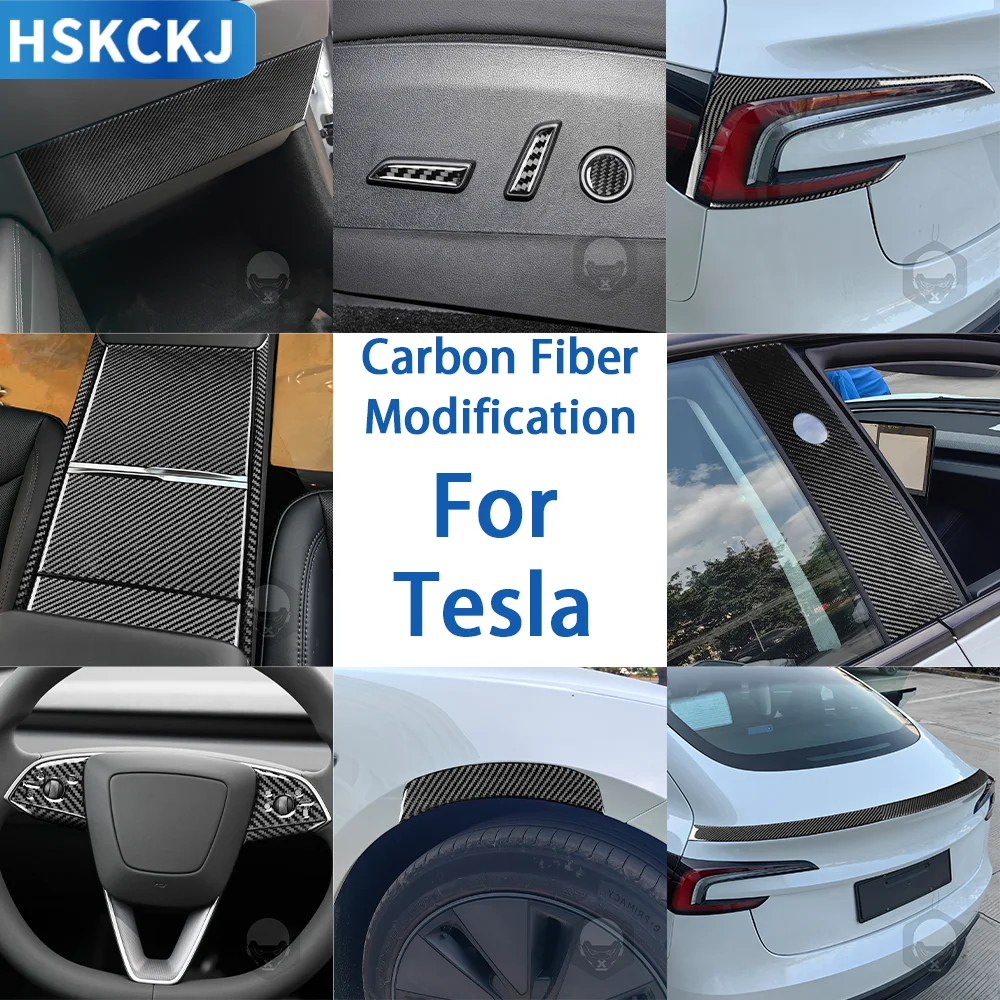 

For Tesla Model 3 2023+ Carbon Fiber Car Accessories Gear Lifting Panel Holder Cover Trim Sticker Interior Modification