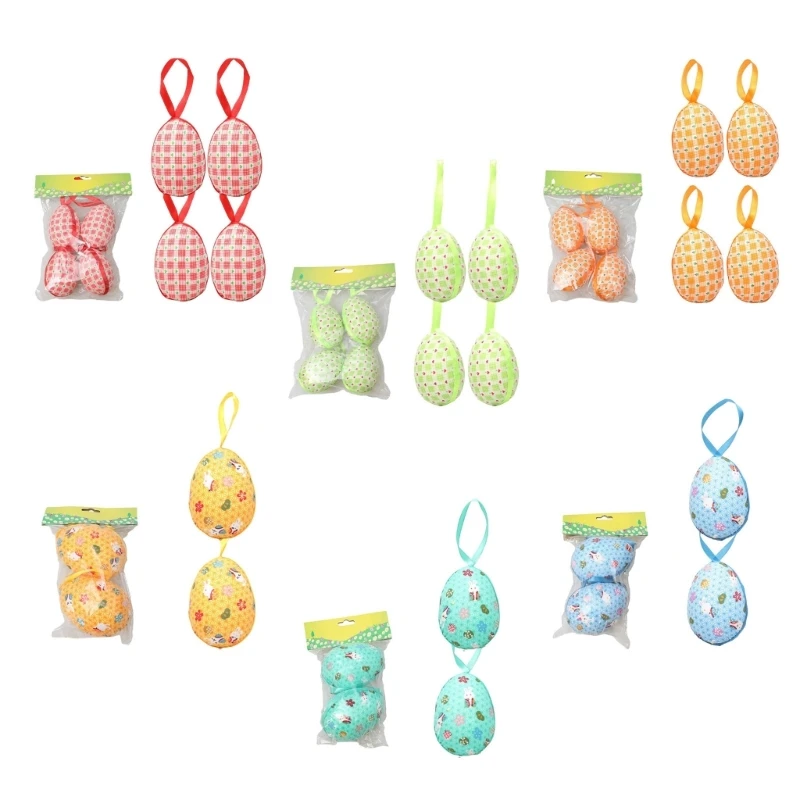 2024 New 4PCS Easter Eggs Set Creative Easter Decorations Tree Hangings Pendants Ornaments DIY Various Pattern Foam And Fabric