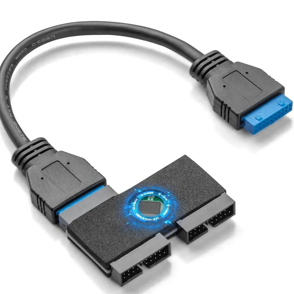 

JoniSerl Upgraded Motherboard USB 3.0Header Splitter 19Pin 20Pin Header 1 to 2 HUB Extension Cable with Chip,Stable and Reliable
