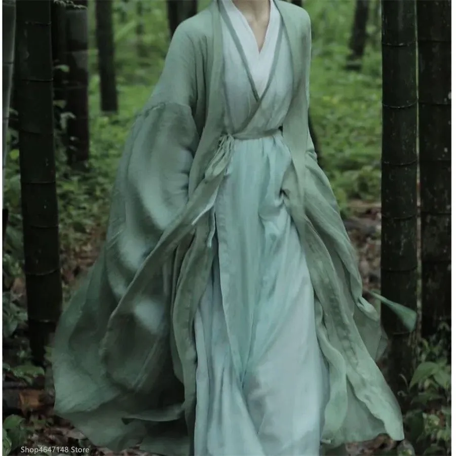 Large Size Hanfu Dress Women Chinese Traditional Cosplay Costume Summer Green Dress Ancient Hanfu 2pcs Sets Plus Size 3XL