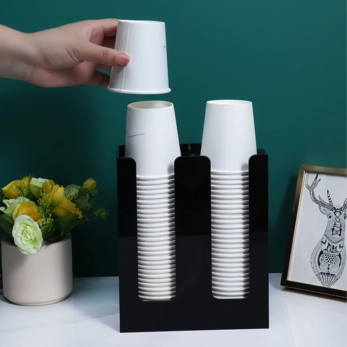 

1Pcs Acrylic Multifunctional Paper Cup Holder Straw Organizer for Tea Shop Bar Counter Storage Cup Dispenser Home Use