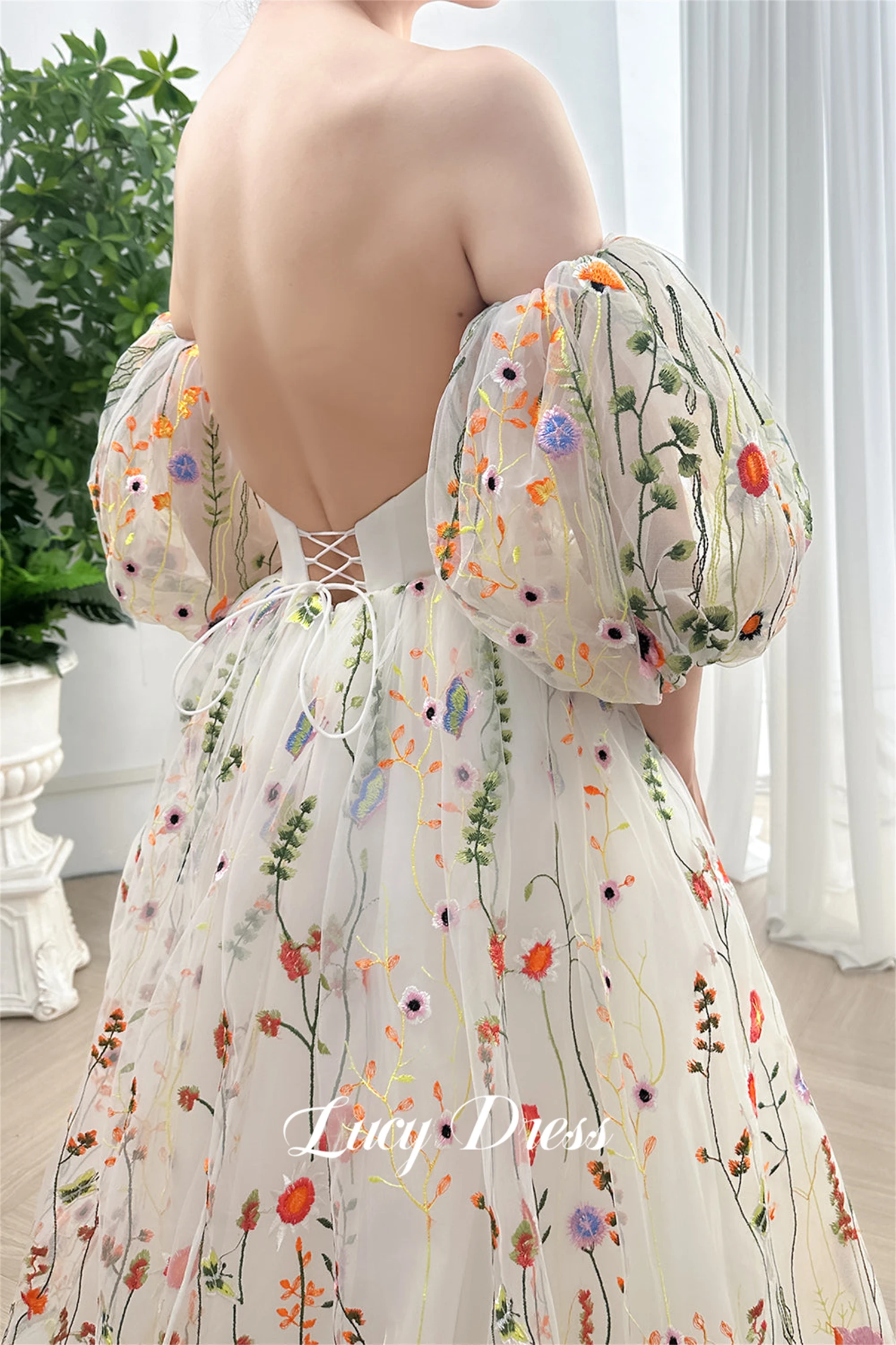 Lucy Line A Evening Dress Graduation Gown Wedding Party Puff Sleeves Floral Fabric Prom Dresses 2024 Elegant Woman Sharon Happy