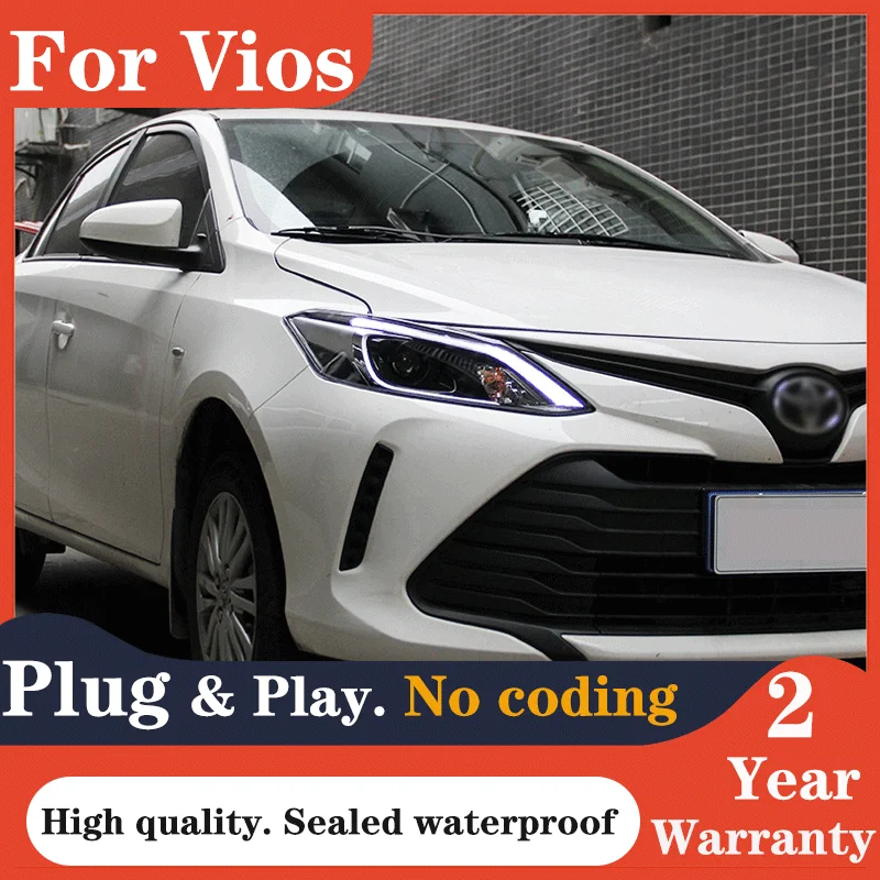 Car Accessories for Toyota Vios LED Headlight 2017-2019 Headlights Vios DRL Turn Signal High Beam Angel Eye Projector