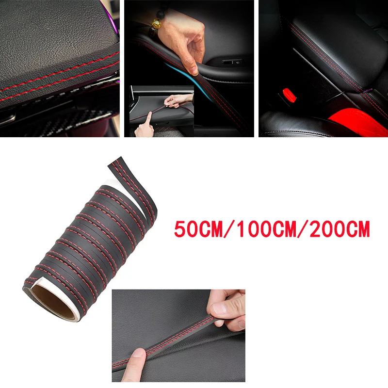 Car Interior Moulding Trim Self-adhesive Dashboard Leather Red Blue Decorative Line DIY Braid Strip Car Decoration 50cm 1m 2m