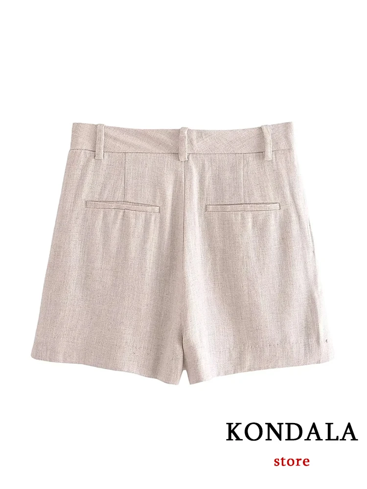 KONDALA Casual Beige 2 Pieces Women Suits V Neck Short Sleeve Blazer+High Waist Straight Shorts Skirt Fashion 2023 Summer Sets