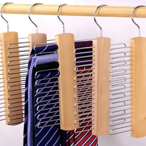 Ties Hanger Holder Rack Silk Scarf Belt Clothes Organizer Cabinet Wooden Storage Hanging Rack Storage Holder For Wardrobe Closet
