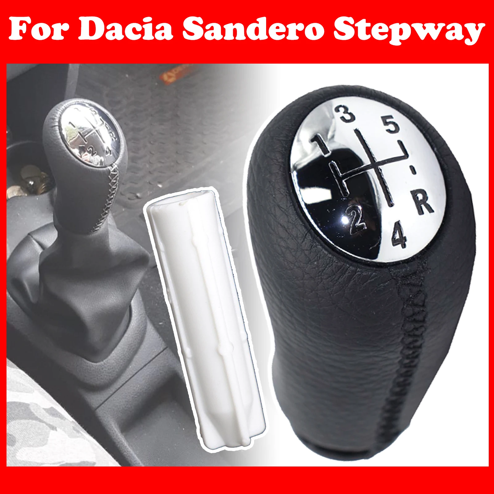 Gear Shift Knob for Dacia Sandero Stepway 2012 Plastic & Leather Matte MT 5SPEED+R Ergonomic Design for Clio III Megane 2 MK2