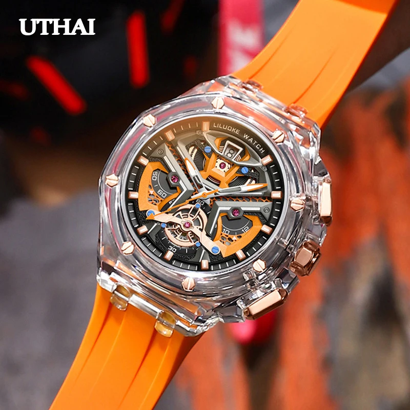 UTHAI CQ247 Men\'s Watch Personalized Transparent Case Watch Night Glow Leisure Fashion Sports Waterproof Watch High Sense Watch