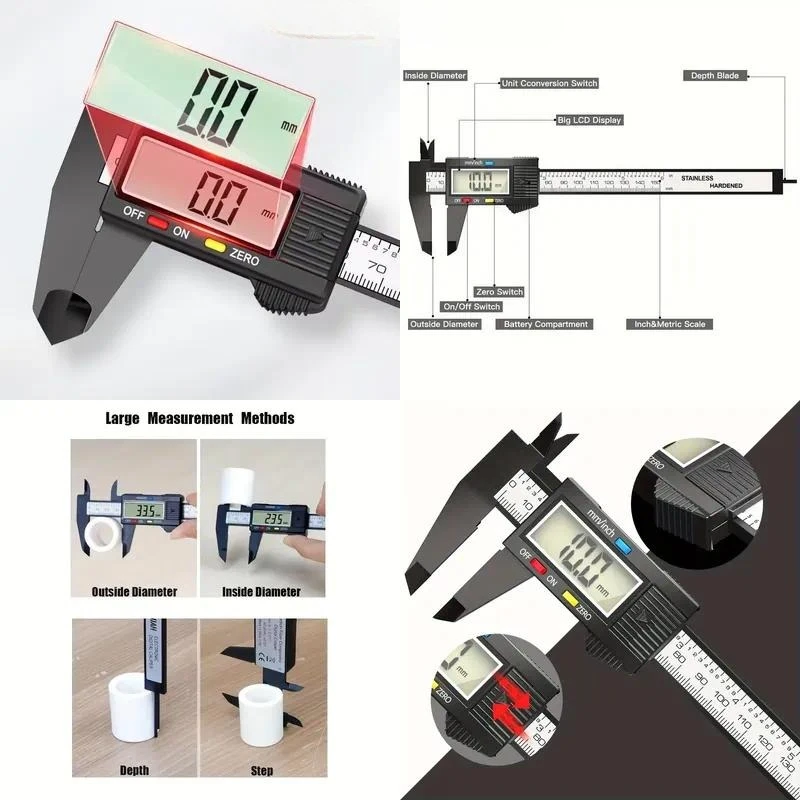 Entry-level digital vernier caliper 0-150mm 0-6 inches, high-strength plastic +/-0.02mm accuracy 1 year warranty, automatic