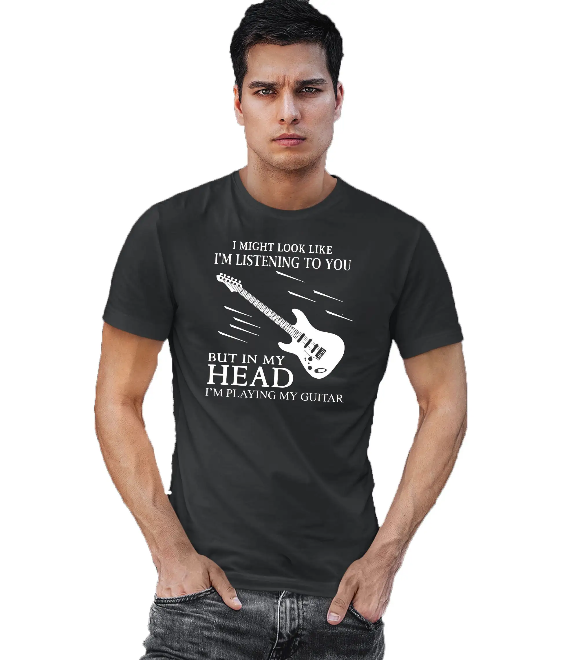 

Футболка Look Like I Am Listening Playing Guitar с белым принтом Father Black