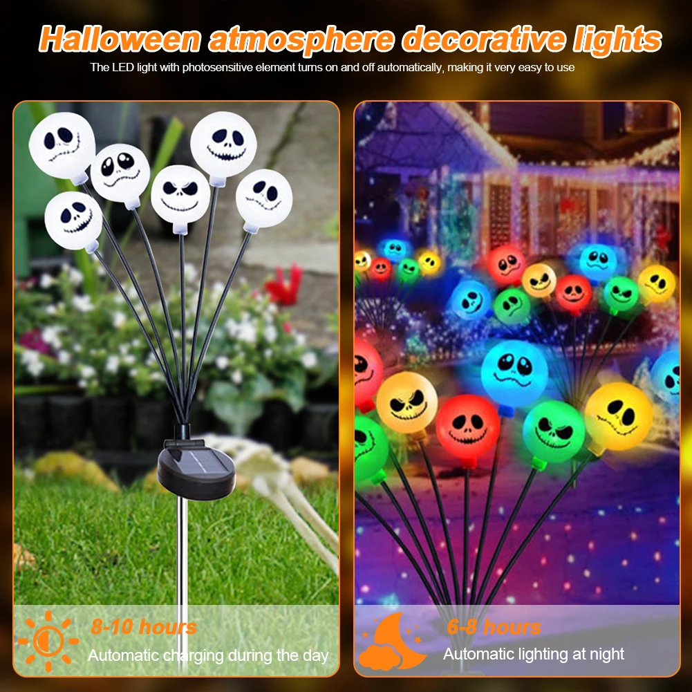 

6/8/10 LED Stake Lights Halloween Outdoor Solar Scary Eyeball Lights Halloween Path Lights Waterproof Green Lights Holiday Decor