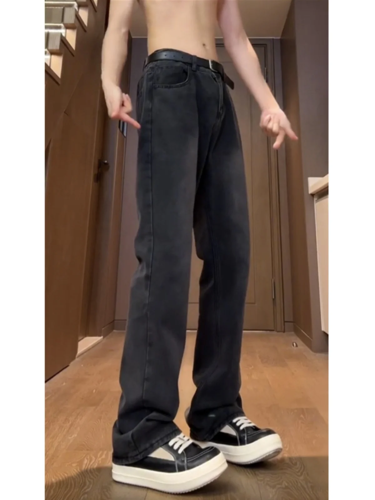 

Bla Bell Bot Jeans Men's Cleanfit American High Street Vibe Waed Slim Straight Leg Jeans Youthful Trend Cotton Blend