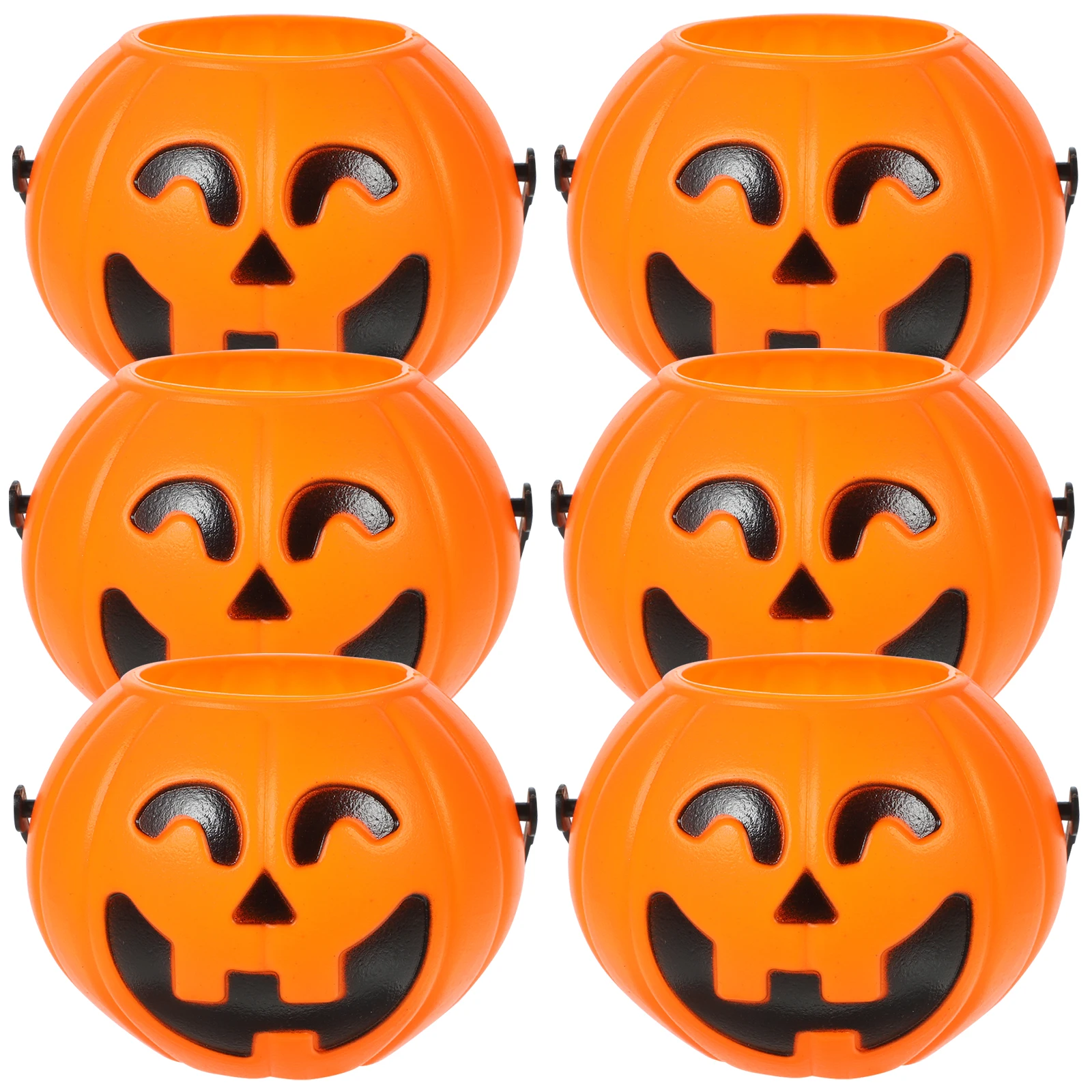 

12pcs Halloween Pumpkin Candy Party Favor Treat Holder Orange Plastic Bucket With Handle Halloween Decor Gift Storage Container