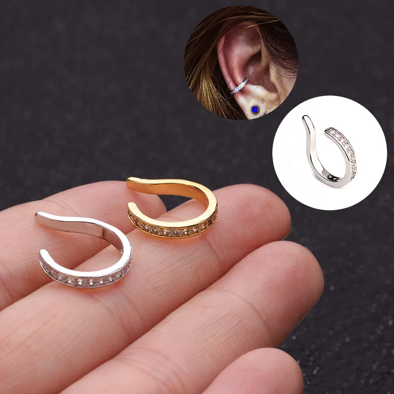 

Fine C Shape Zircon No Hole Corrector Clip Earrings Women Men 925 Sterling Silver Jewelry Punk Rock Rhinestone EarCuff Huggies