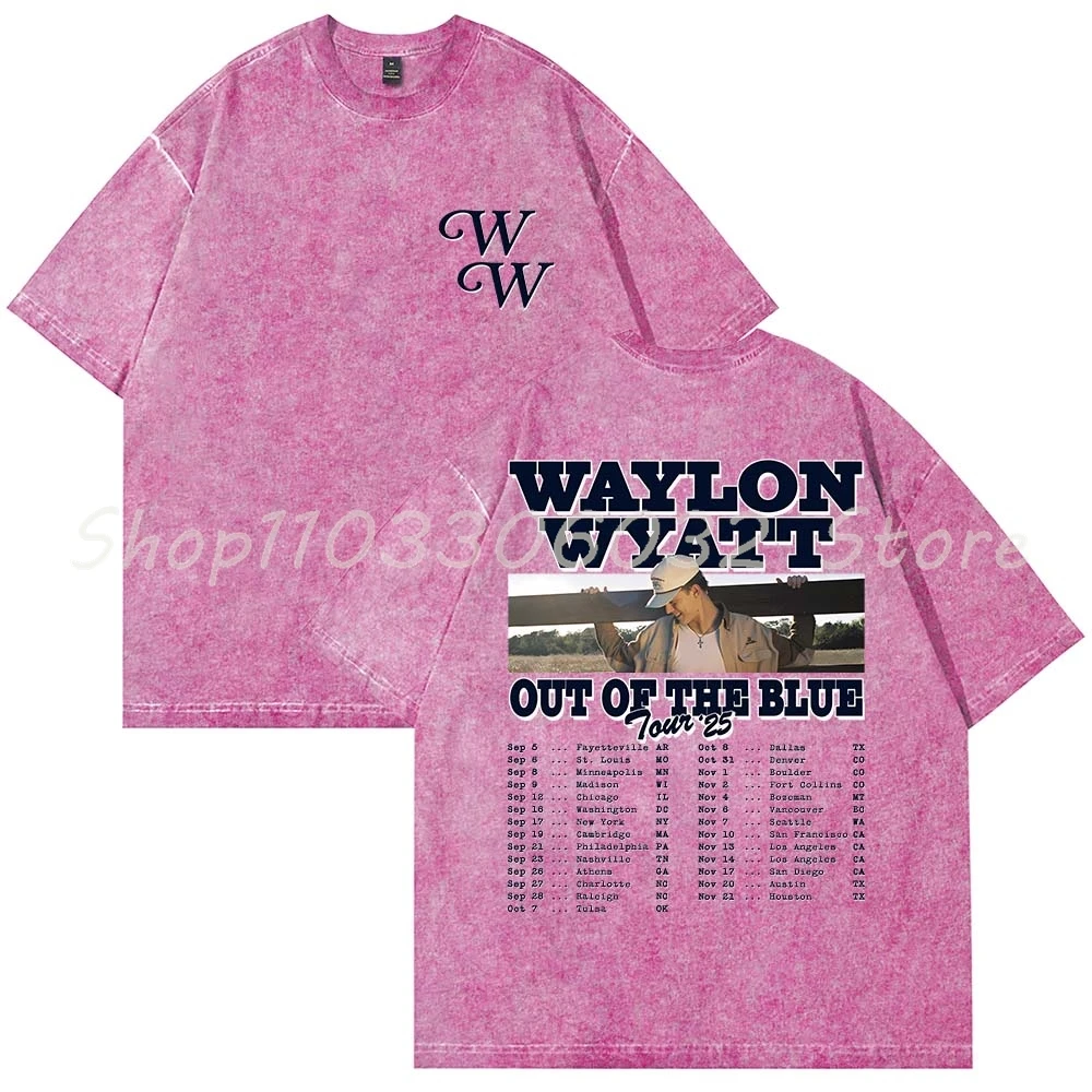 تي شيرت Waylon Wyatt Out of the Blue Tour 2025 Merch تي شيرت قطني مغسول تي شيرت للنساء والرجال بأكمام قصيرة تي شيرت بياقة دائرية