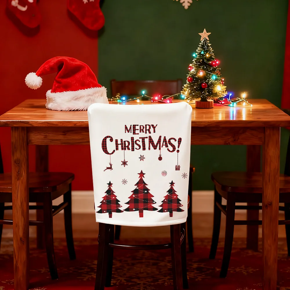 VIKAMA Peace Love Joy Christmas Buffalo Plaid Chair Covers 2/4/6 PCS for Non Slip Washable Christmas Party Holiday Decor