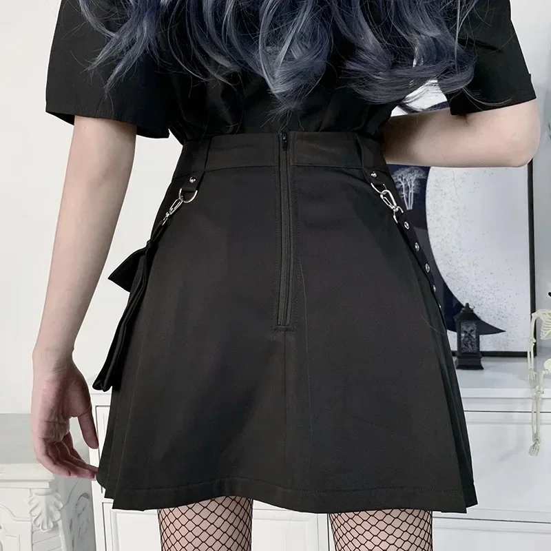 Black Skirt Harajuku Punk Gothic Black High Waist Black Women Sexy Patchwork Bandage Mini Skirt Female Streetwear 2025 New