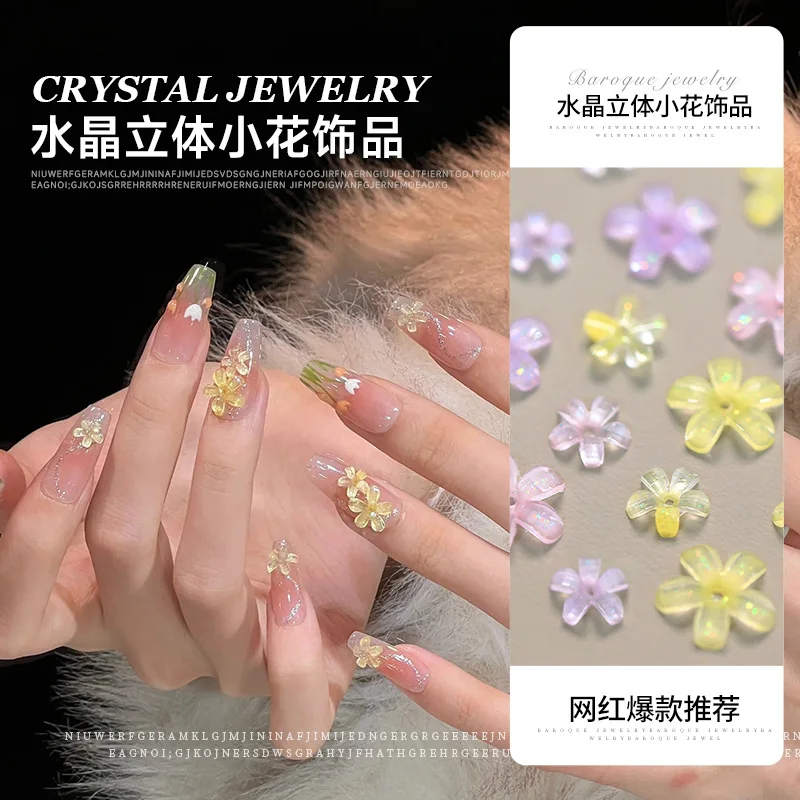 

Hot Sale NailsArts 50pcs Large and SmallFive-petal Flower Nail Accessories IceTransparent Resin Mini Flower DIY Nail Accessories