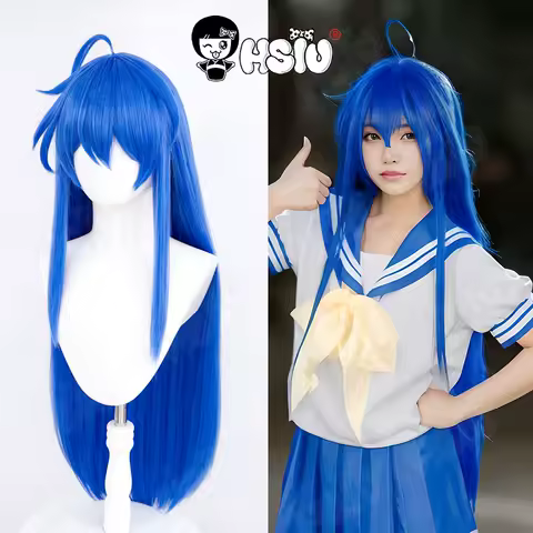 Izumi Konata Cosplay Wig HSIU 95cm Mixed Blue Long Hair Synthetic Wig+Wig cap Anime Lucky Star Izumi Konata Cosplay Wig