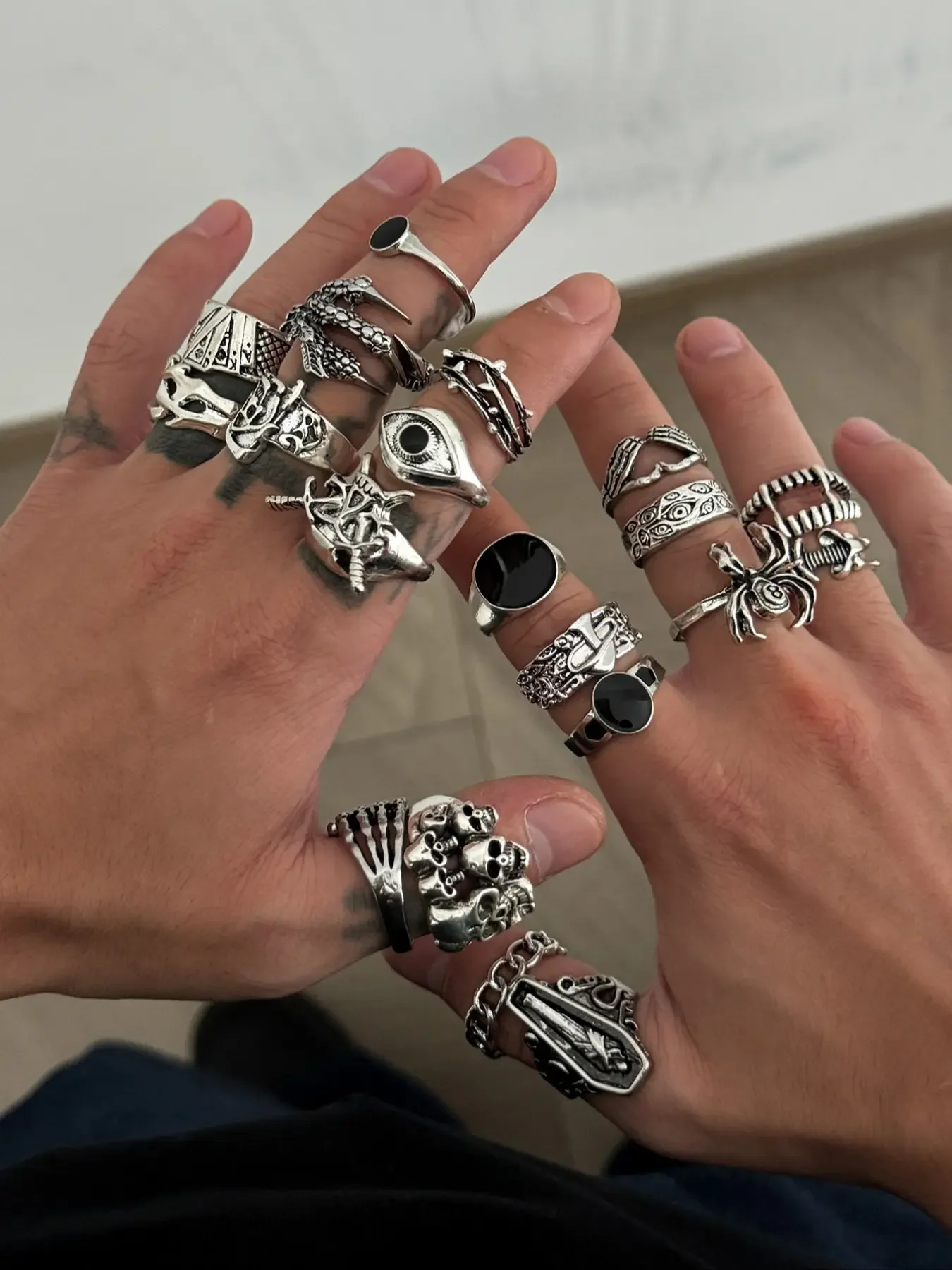 20 Piece Vintage Spider Skull Ring Set, Dark Punk Joint Rings, Unique Rings for Holiday Gift, Street Style Charm Jewelry, All Seasons, Fashion Rings