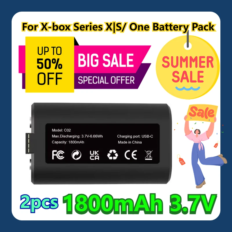 

For X-box Series X|S/ One 1800mAh 3.7V Battery Pack 2pcs