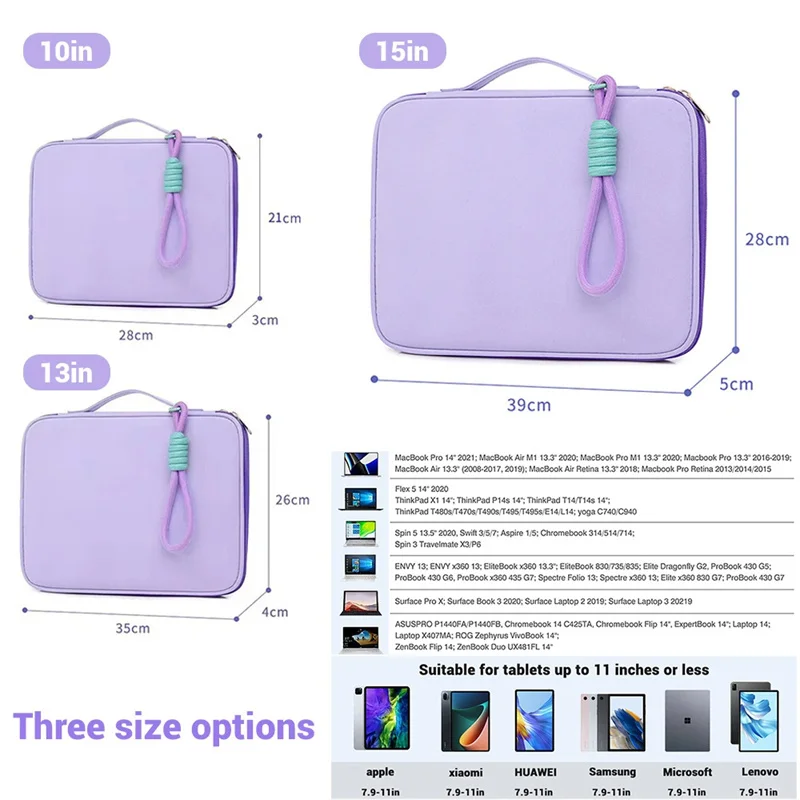 Handbag Case for iPad Samsung Xiaomi Lenovo 11-13in Sleeve Bag Cover Fashion Shockproof Protective Pouch Multi Pockets