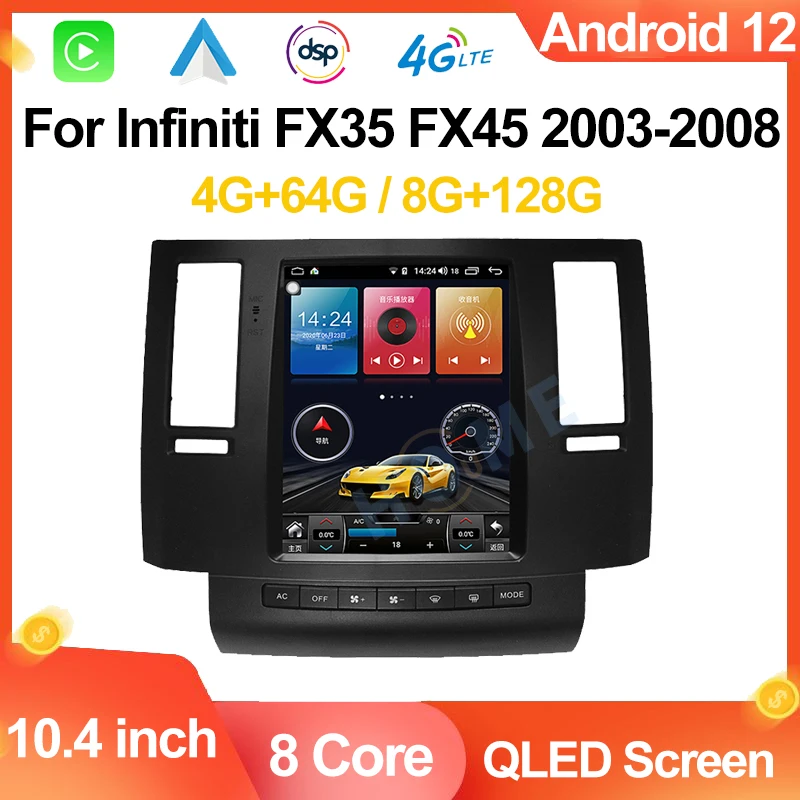 

10.4inch Android 12 Car Radio For Infiniti FX FX35 F45 2003-2008 Automotive Multimedia Carplay Auto Bluetooth 4G GPS Navigation