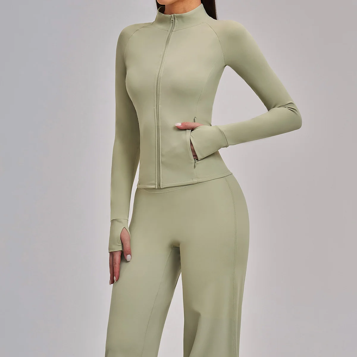 2PCS Yoga Suit Sports Set Women Gym Tracksuit Workout Long Sleeve Sports Jacket Athletic Wear Yoga Clothing Wide Leg Pants Set