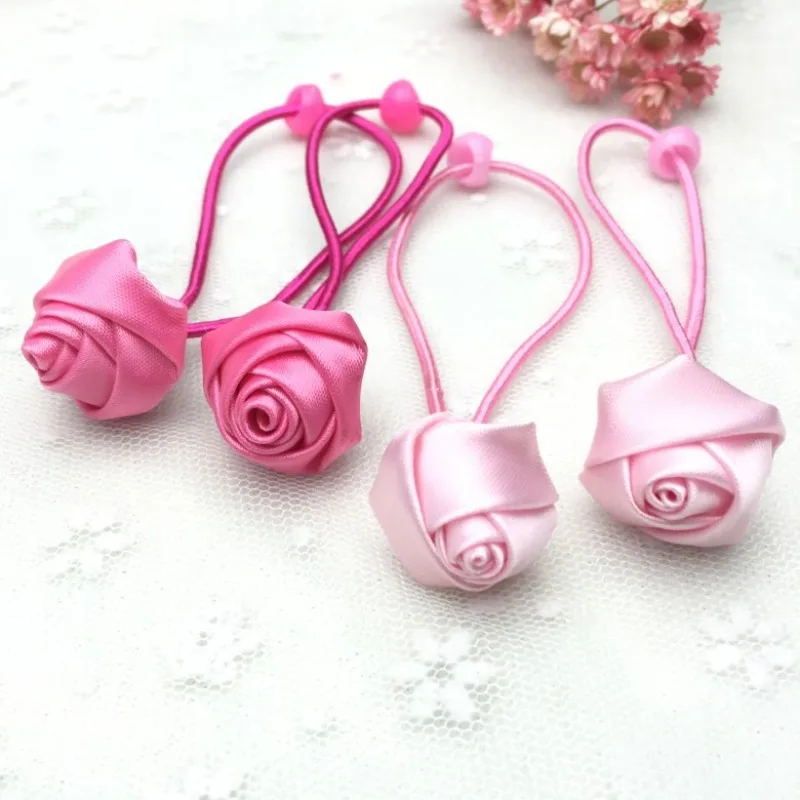 

1 Pair Cute Girls Hair Accessory Fashion Pink Rose Hair Tie Kawaii Princess Style Portable Children Hair Rope Child Holiday Gift