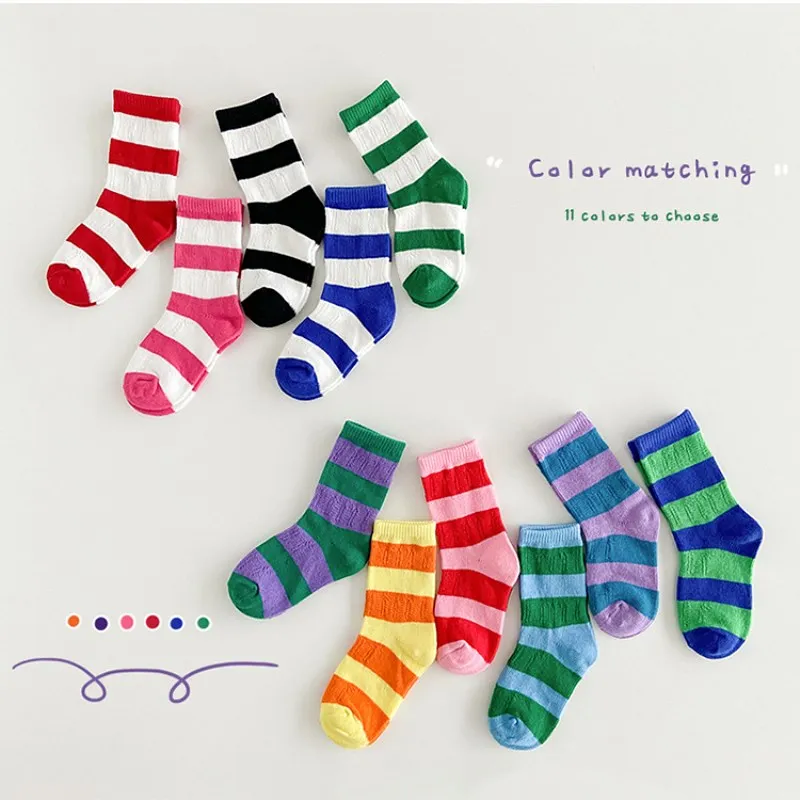 Children\'s  Socks 2024 Spring and Summer Socks Trendy Assorted Color Boys Girls Crew Socks 3 Pairs