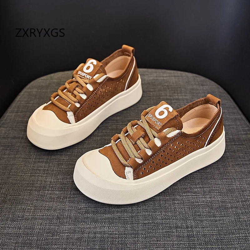 ZXRYXGS 2024 New Genuine Leather Hollow primavera estate Sneakers scarpe basse scarpe da ginnastica Casual comode e traspiranti di grandi dimensioni marea