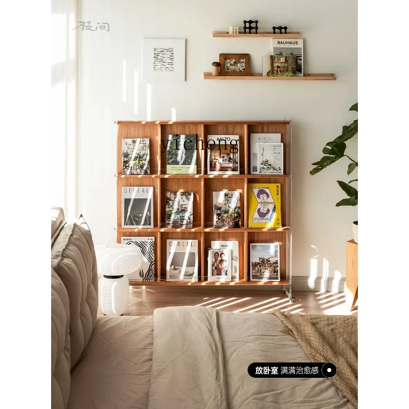 ZZ Magazine Rack Cherry Wood Newspaper Rack Display Floor Solid Wood Bookshelfd27