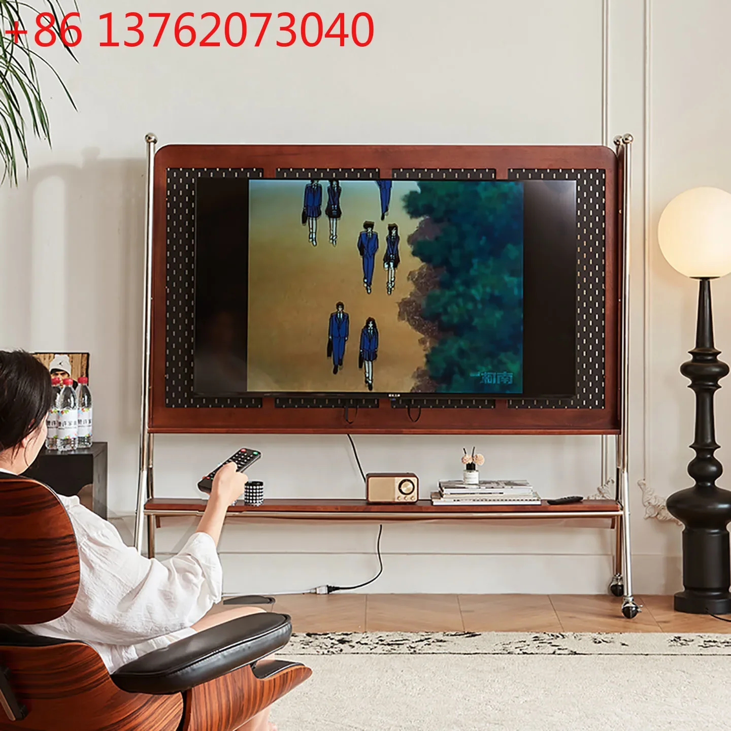 

Vintage Oak Mobile TV Cabinet Premium TV Stand Floor-to-Floor Storage with Roller Brake