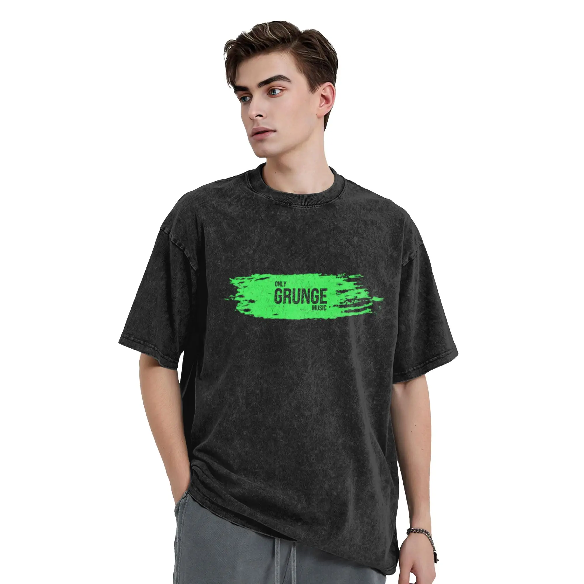Only Grunge Music (green)- ideal gift for grunge fans Classic Comfort A Washed T Shirt Men's Women's Oversized Cotton Tees Tops